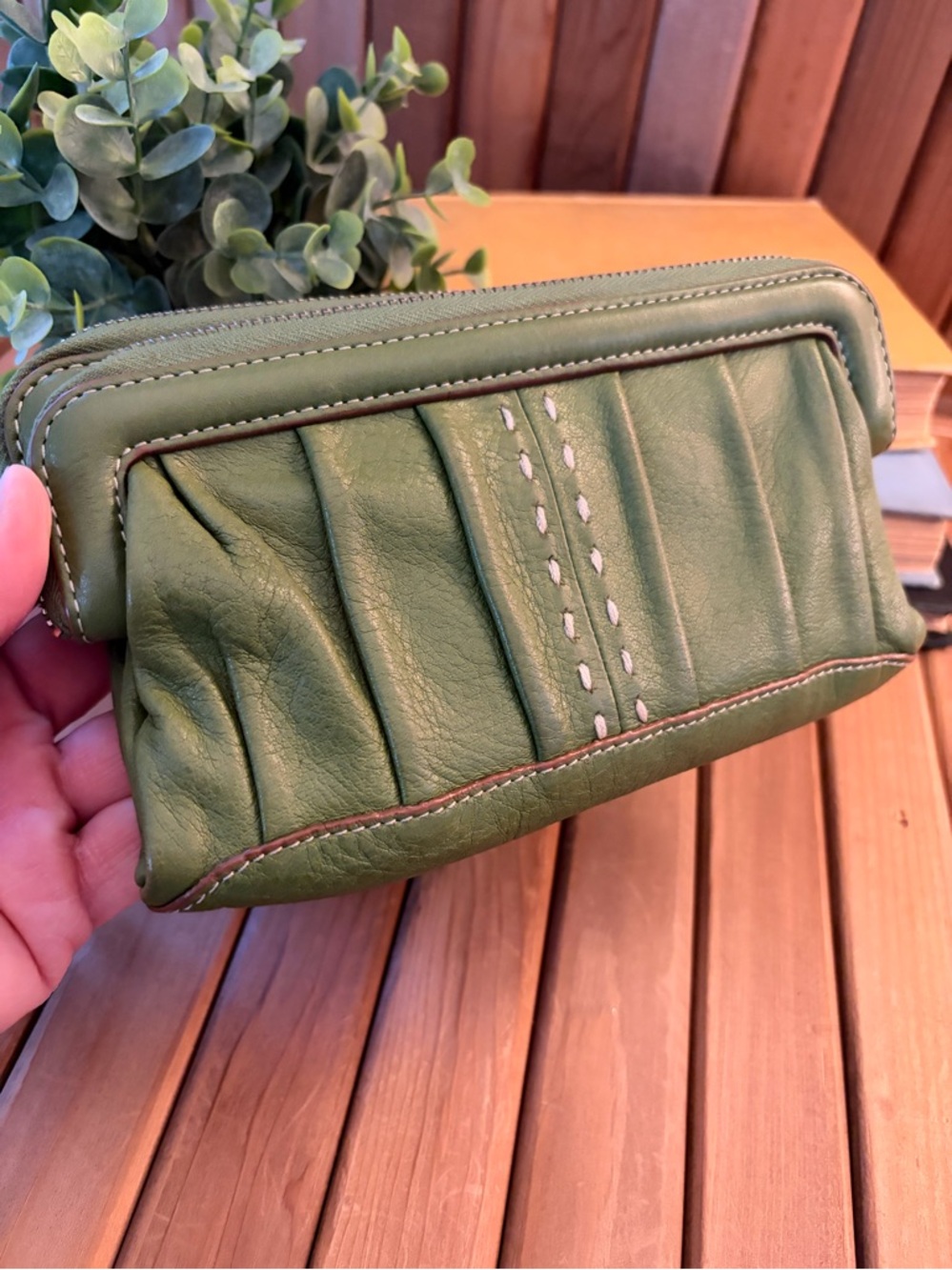 Cole Haan Soft Pebbled Leather Wallet Clutch in Olive Green, Pouch - Picture 6 of 11